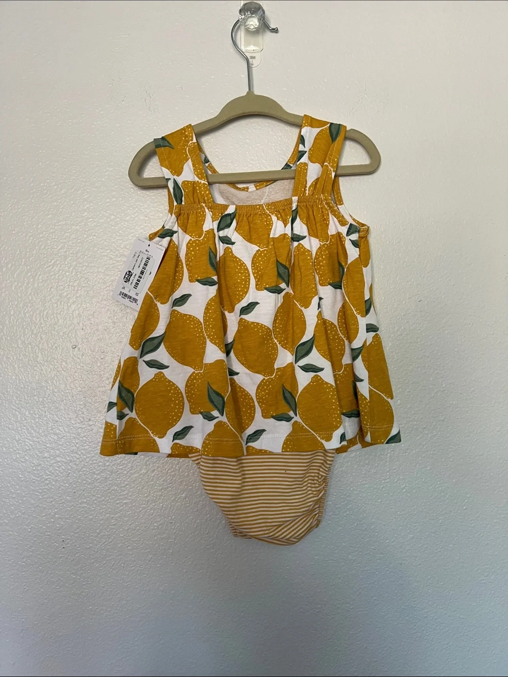 NWT Carters Baby Girls Yellow Lemon Print Ruffle Dress with Bloomers sz 18M